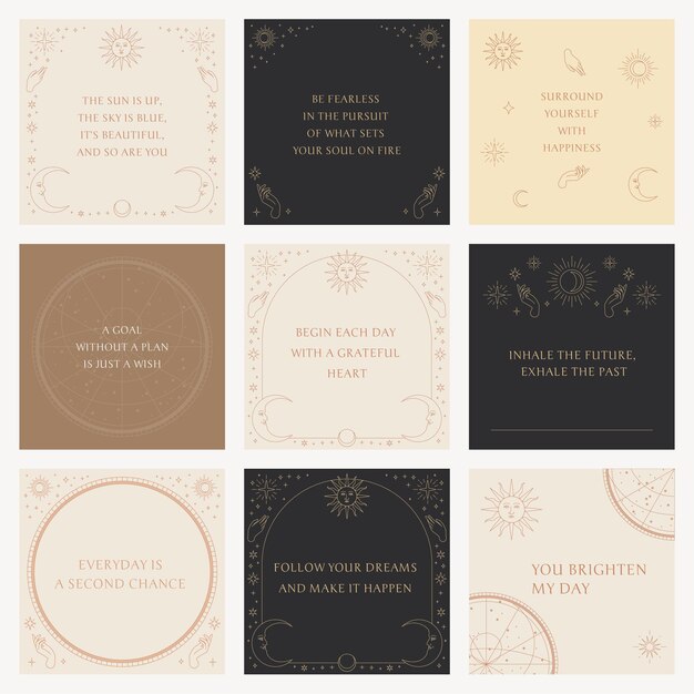 Conjunto de plantillas editables psd de arte celestial