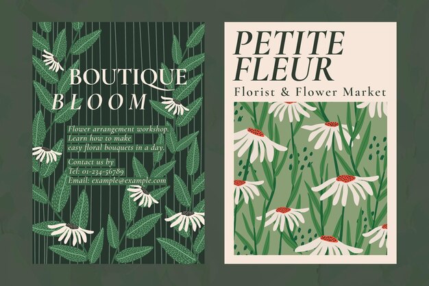 Conjunto de plantillas psd de patrones de flores retro para cartel