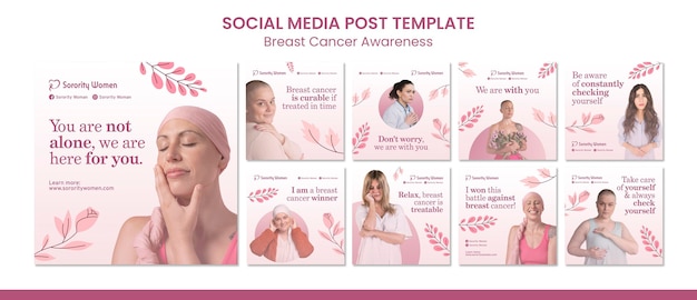 Conjunto de publicaciones de ig de concientización sobre el cáncer de mama