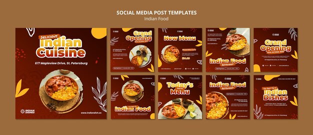 Conjunto de publicaciones de ig de restaurante de comida india