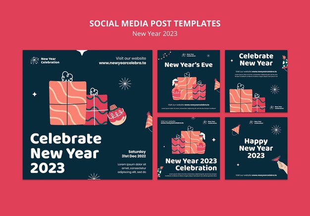 Conjunto de publicaciones de instagram de celebración de año nuevo 2023