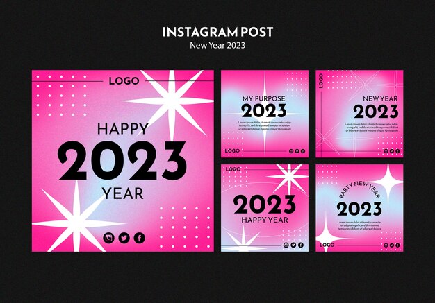 PSD gratuito conjunto de publicaciones de instagram de celebración de año nuevo