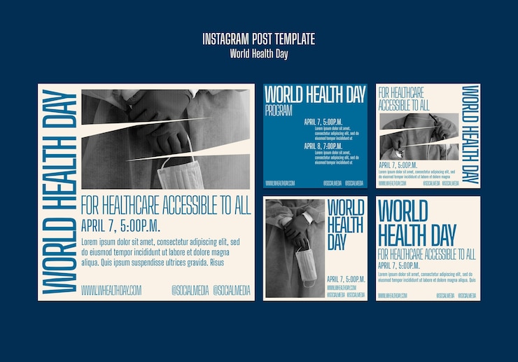 PSD gratuito conjunto de publicaciones de instagram de celebración del día mundial de la salud