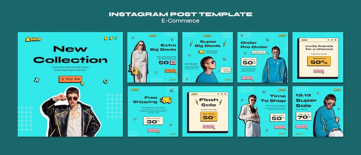 PSD gratuito conjunto de publicaciones de instagram de comercio electrónico retro