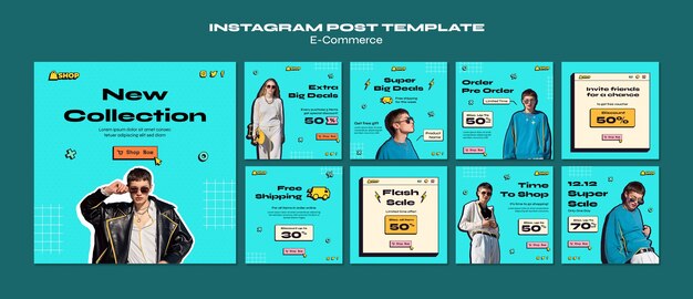 Conjunto de publicaciones de instagram de comercio electrónico retro