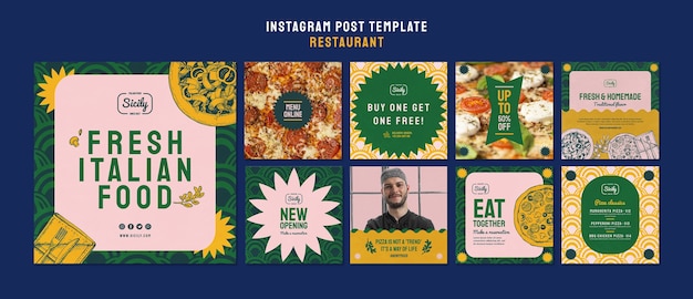 PSD gratuito conjunto de publicaciones de instagram de comida casera fresca