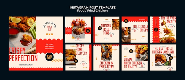 Conjunto de publicaciones de instagram de comida deliciosa