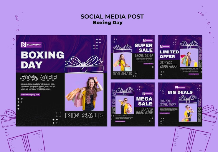 PSD gratuito conjunto de publicaciones de instagram del día del boxeo