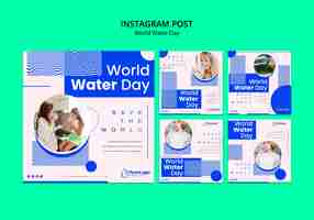 PSD gratuito conjunto de publicaciones de instagram del día mundial del agua