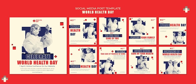 PSD gratuito conjunto de publicaciones de instagram del día mundial de la salud