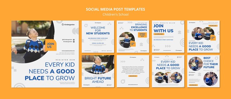PSD gratuito conjunto de publicaciones de instagram de educación escolar para niños