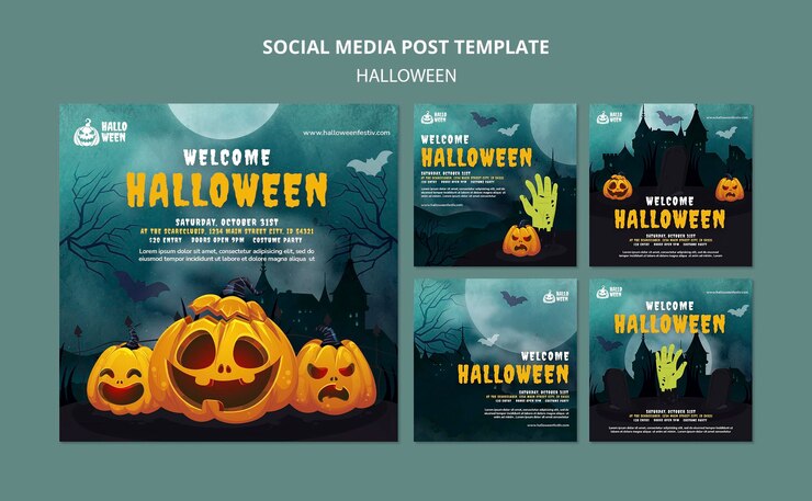 PSD gratuito conjunto de publicaciones de instagram de fiesta de halloween
