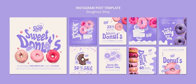 PSD gratuito conjunto de publicaciones de instagram de tienda de donas