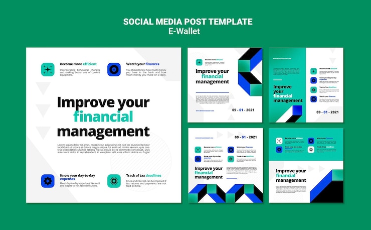 PSD gratuito conjunto de publicaciones de redes sociales modernas de billetera electrónica