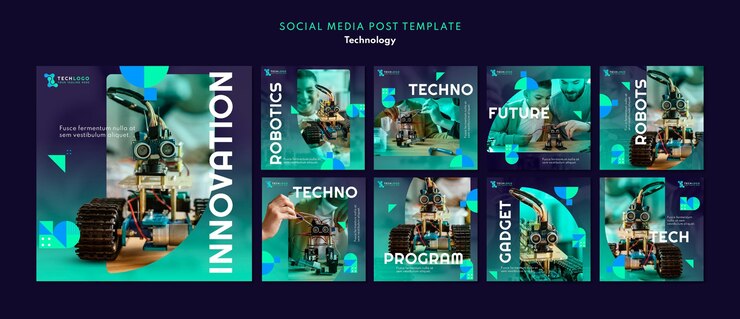 PSD gratuito conjunto de publicaciones de redes sociales de tecnología.
