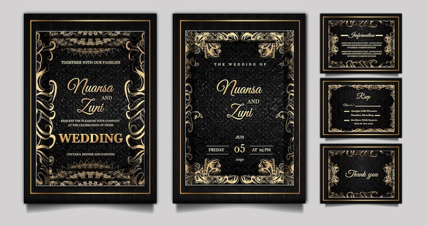 Conjunto de tarjeta de invitación de boda elegante de lujo