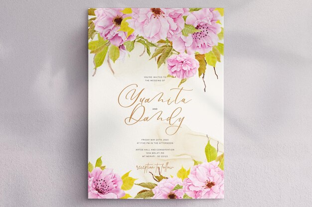 conjunto de tarjeta de invitación de flor de cerezo dibujado a mano