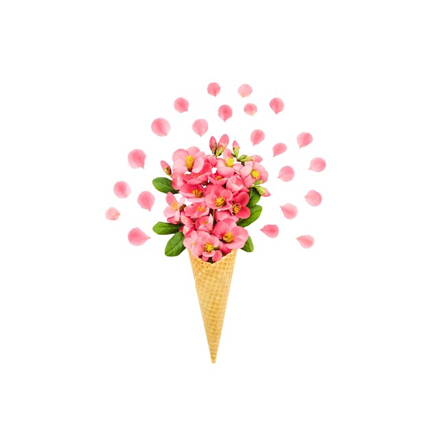 Cono de helado de flores aislado