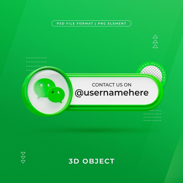 Contacte con nosotros en el perfil de Wechat Medios sociales Renderizado en 3D aislado para composición