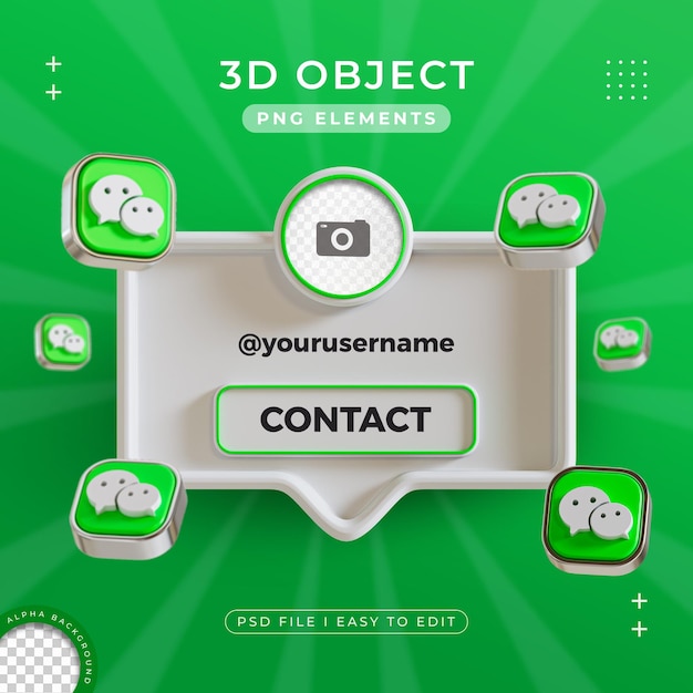 Contacte con nosotros en el perfil de Wechat Medios sociales Renderizado en 3D aislado para composición