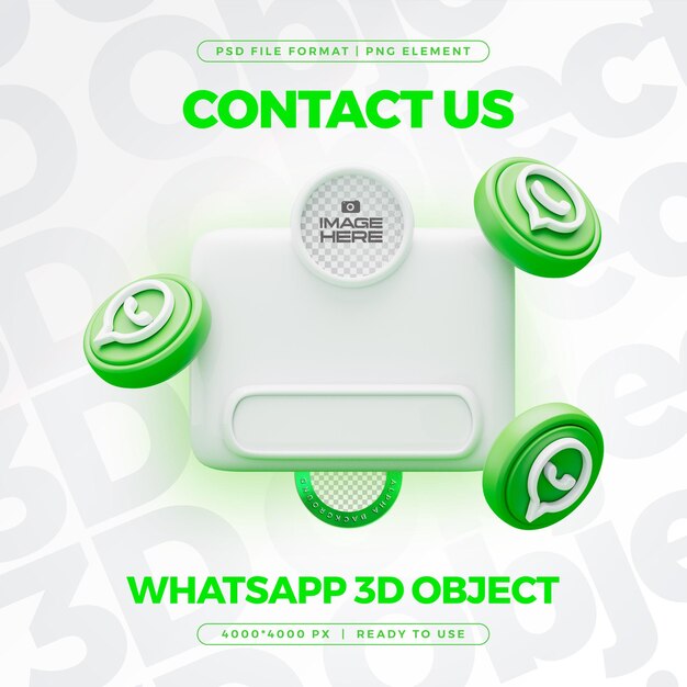 Contacte con nosotros en el perfil de Whatsapp Medios sociales Renderizado en 3D aislado para composición