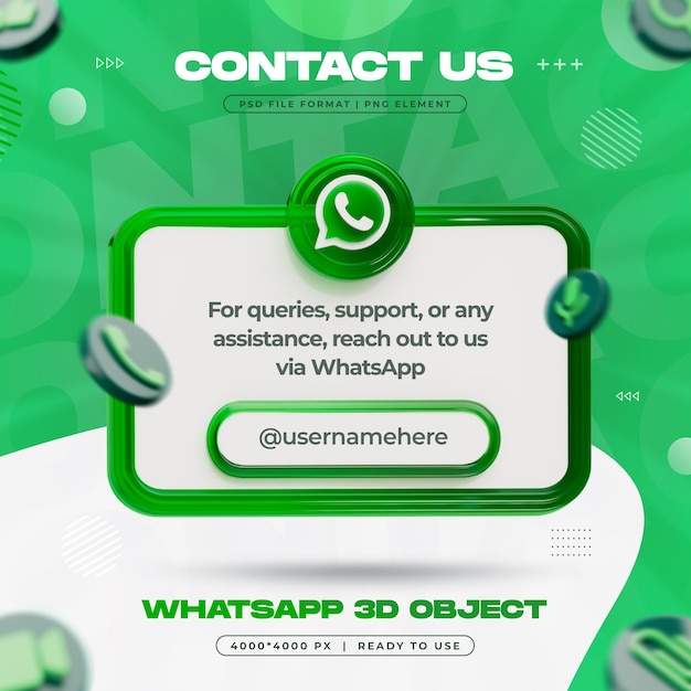 Contacte con nosotros en Whatsapp Medios sociales Renderizado en 3D aislado para composición