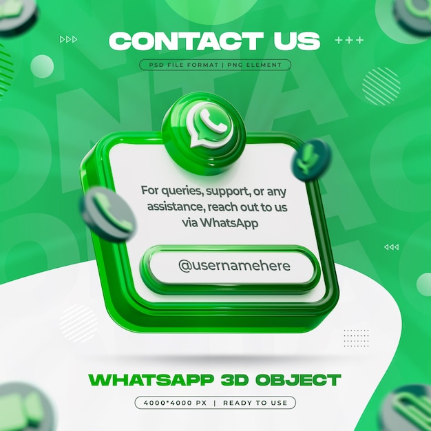 Contacte con nosotros en Whatsapp Medios sociales Renderizado en 3D aislado para composición