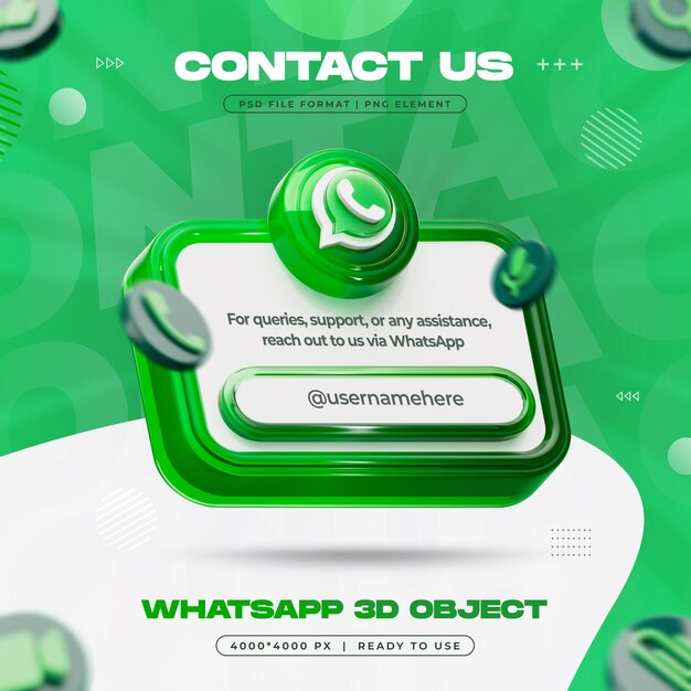 Contacte con nosotros en Whatsapp Medios sociales Renderizado en 3D aislado para composición
