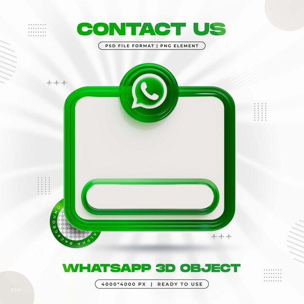 Contacte con nosotros en Whatsapp Medios sociales Renderizado en 3D aislado para composición