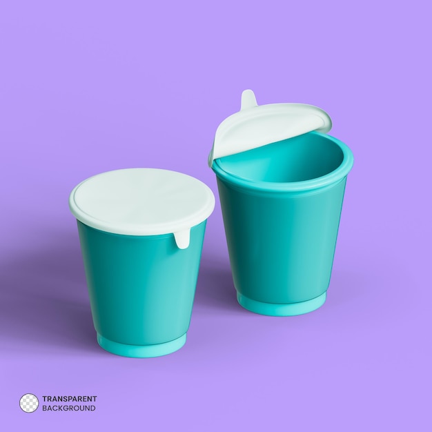 Contenedor de alimentos de plástico Caja e icono de taza aislado 3d renderizar ilustración