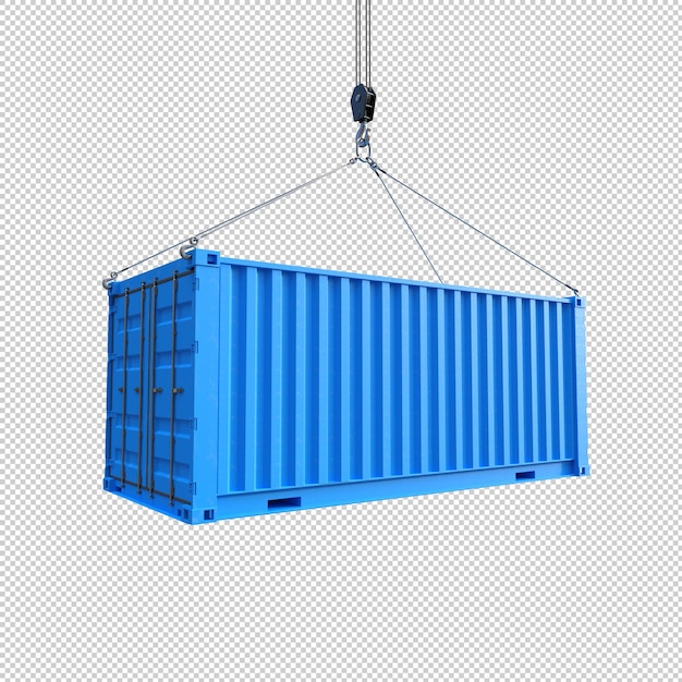 Contenedor de carga azul sobre fondo transparente