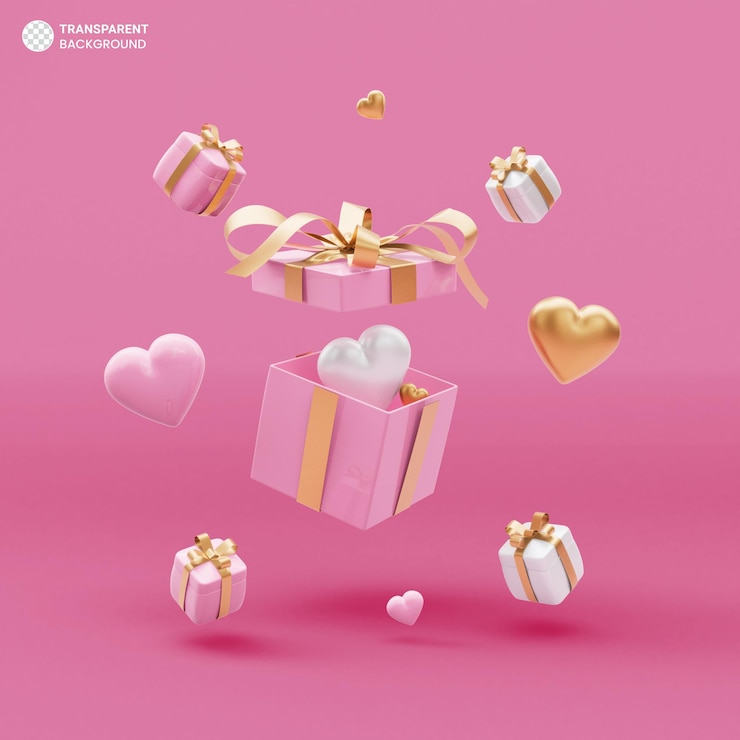 PSD gratuito contenitore di regalo rosa con il rendering 3d dell'icona del cuore di amore