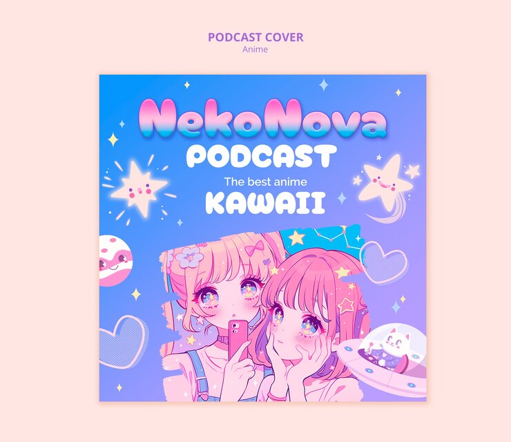PSD gratuito copertina del podcast di nekonova: anime kawaii