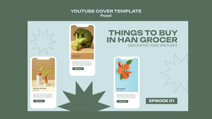 PSD gratuito copertina di youtube cibo delizioso design piatto