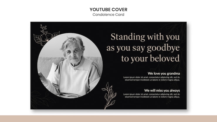 PSD gratuito copertina di youtube per biglietti di condoglianze disegnati a mano