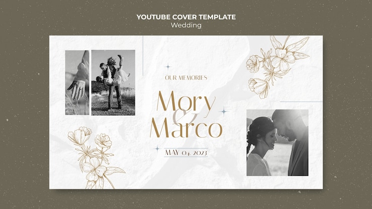 PSD gratuito copertina di youtube per la celebrazione del matrimonio floreale