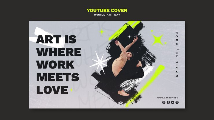 PSD gratuito copertina di youtube per la celebrazione della giornata mondiale dell'arte
