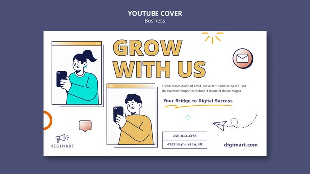 Copertina di YouTube per la strategia aziendale di design piatto