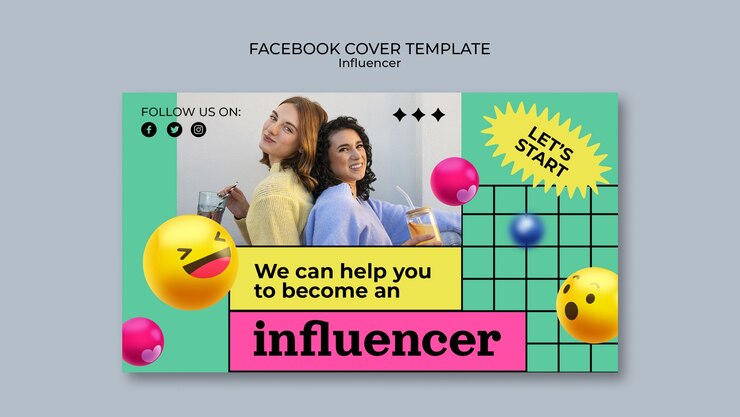 PSD gratuito copertina facebook dell'influencer emoji realistico