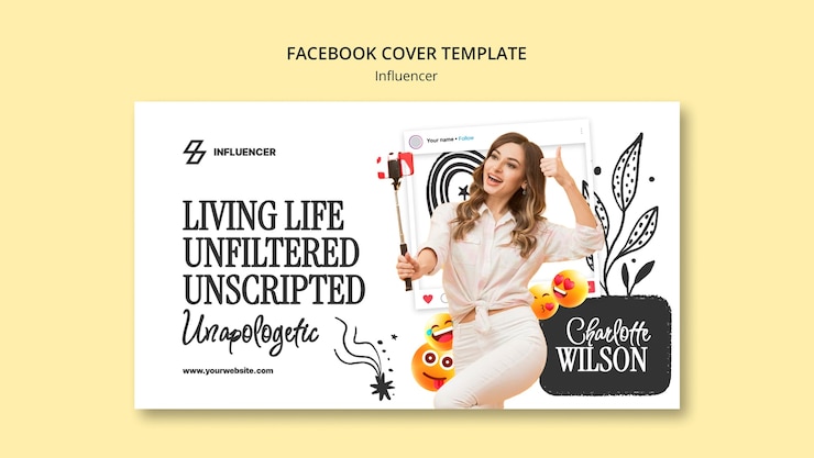 PSD gratuito copertina facebook di lavoro influencer disegnato a mano
