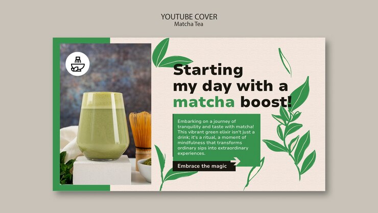 PSD gratuito copertina flat design matcha tea youtube
