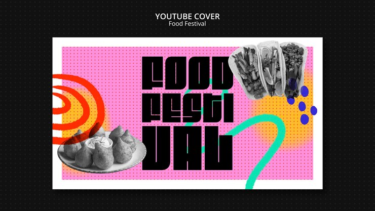 PSD gratuito copertina youtube del festival del cibo astratto