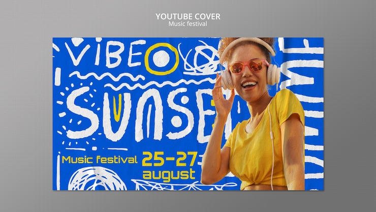 PSD gratuito copertina youtube del festival musicale dal design piatto
