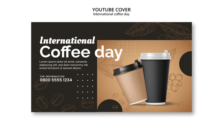 PSD gratuito copertina youtube della giornata internazionale del caffè