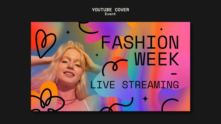 PSD gratuito copertina youtube della settimana della moda sfumata