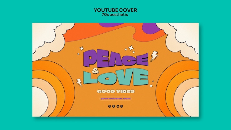 PSD gratuito copertina youtube estetica anni '70 disegnata a mano