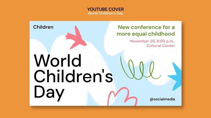PSD gratuito copertina youtube per la giornata mondiale dei bambini dal design piatto
