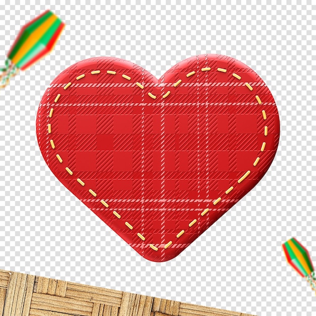 PSD gratuito corazón 3d con textura de la decoración de festa junina so joo