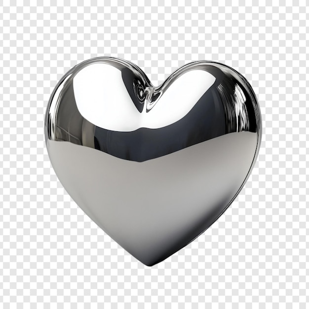 Corazón metálico brillante renderizado en 3D aislado en un fondo transparente romance de amor símbolo del día de San Valentín elemento de diseño gráfico