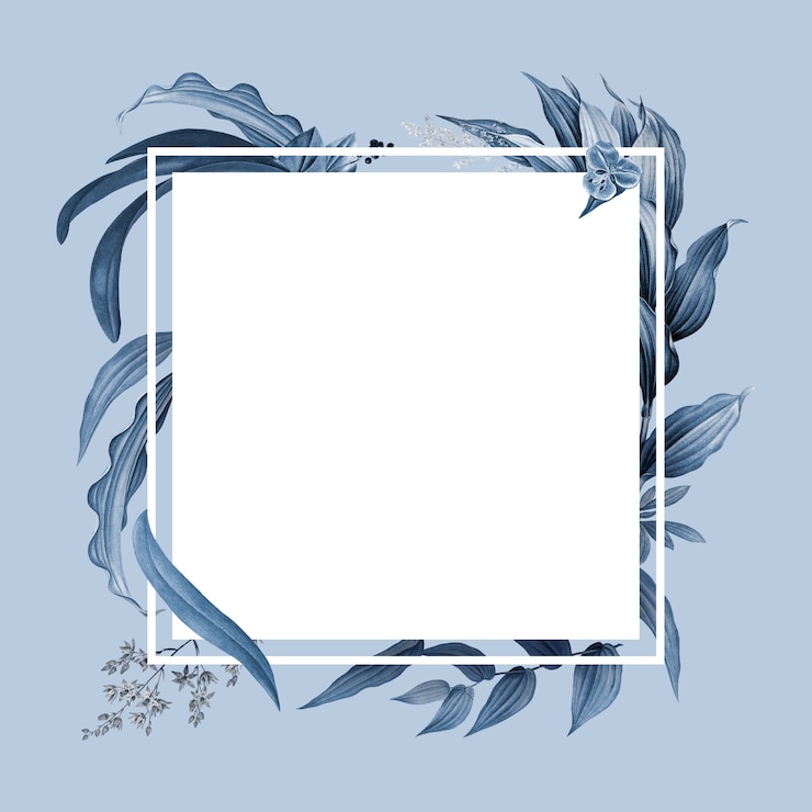 PSD gratuito cornice vuota con disegno di foglie blu